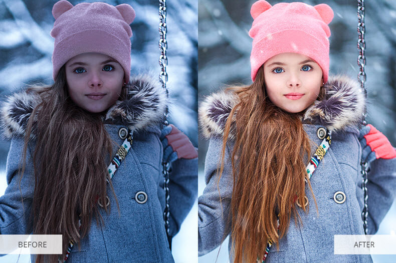 Before/after applying "let it snow" preset