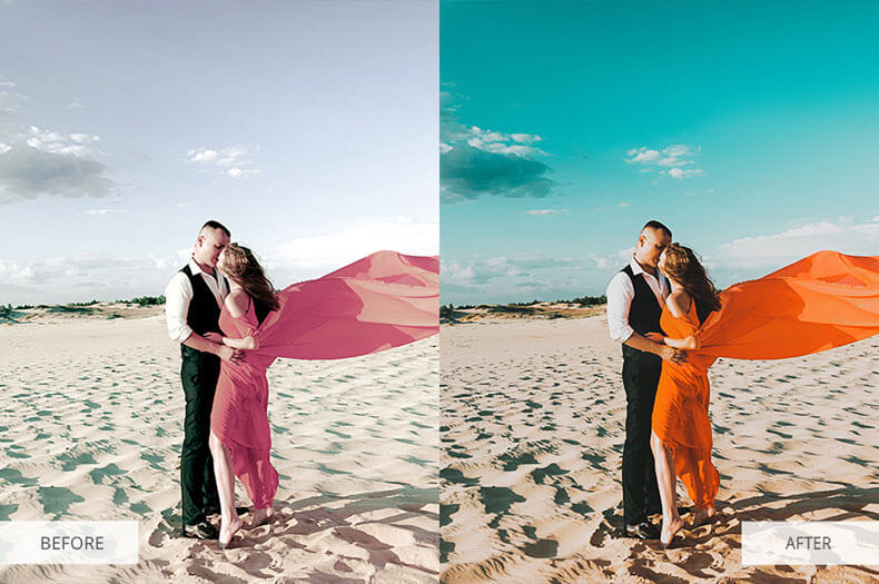 Before/after applying "Orange and teal" preset