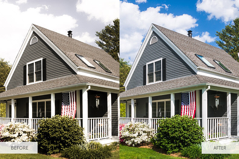 Before/after applying "real estate" preset