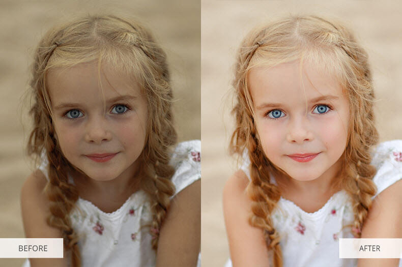 Before/after applying "Portrait Pro" preset