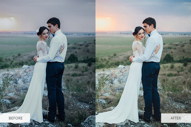 Before/after applying "Wedding Classic" preset