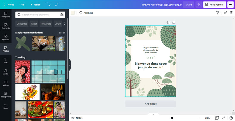 Canva online editor showing design template
