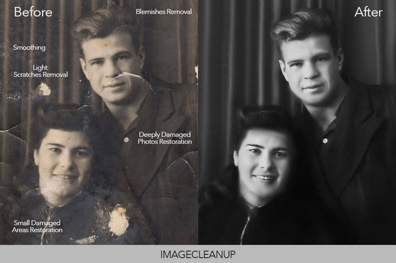 Before/after photo restoration with Image Cleanup